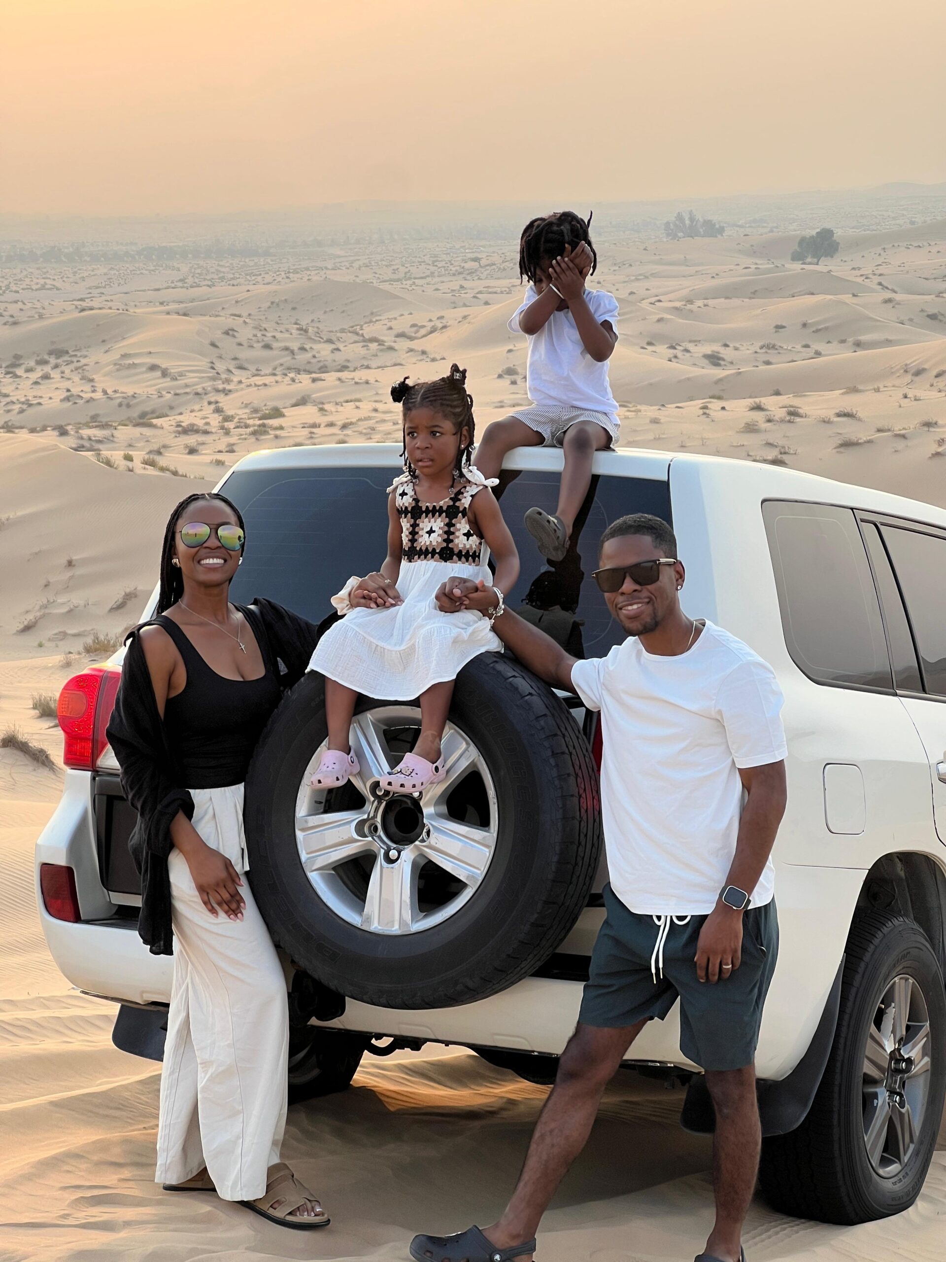 A comfortable, air-conditioned 4x4 vehicle ready for a premium desert safari tour in Abu Dhabi