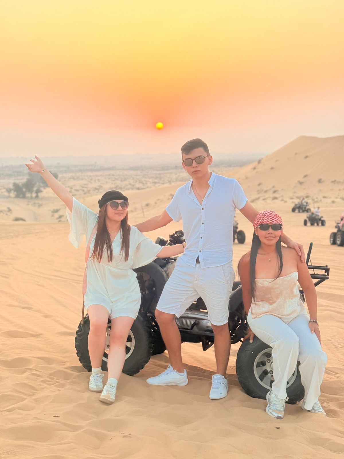 The classic evening desert safari in Abu Dhabi begins with thrilling dune bashing at sunset